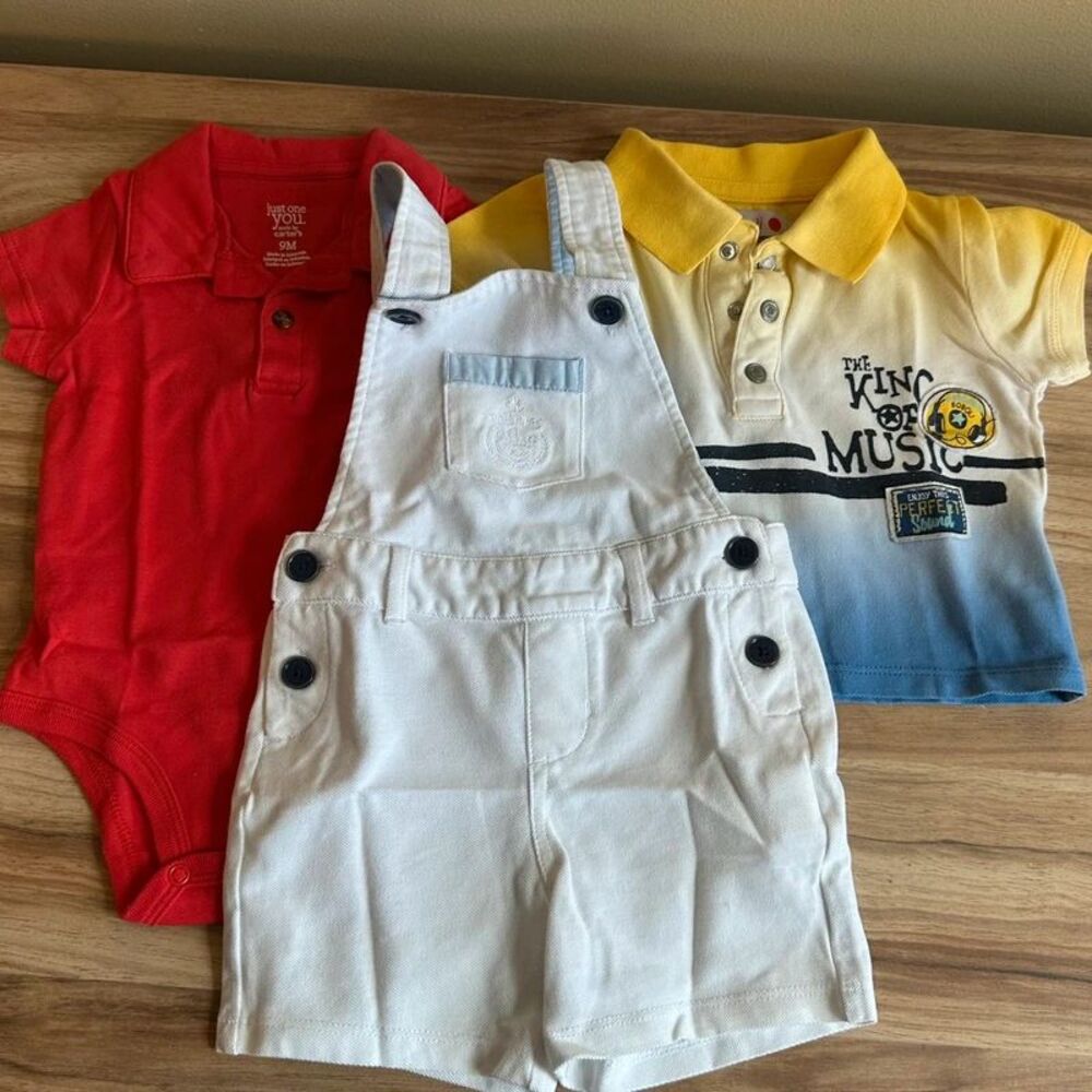 Baby Boy Clothes Lot 9M Carter’s Boboli Original Marines Overalls Polo 3 Pc